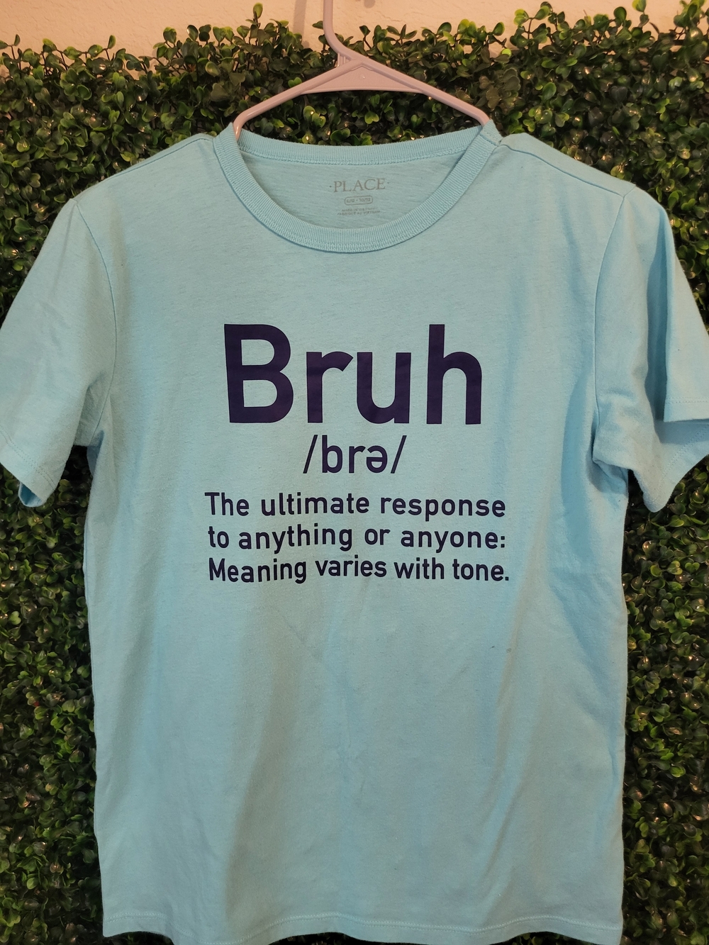 Boys Light Blue Tee with Navy 'Bruh' Graphic